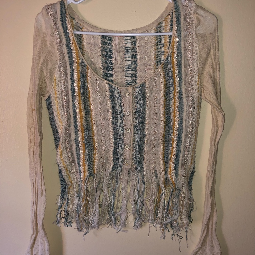 Free people long sleeve top with fringe